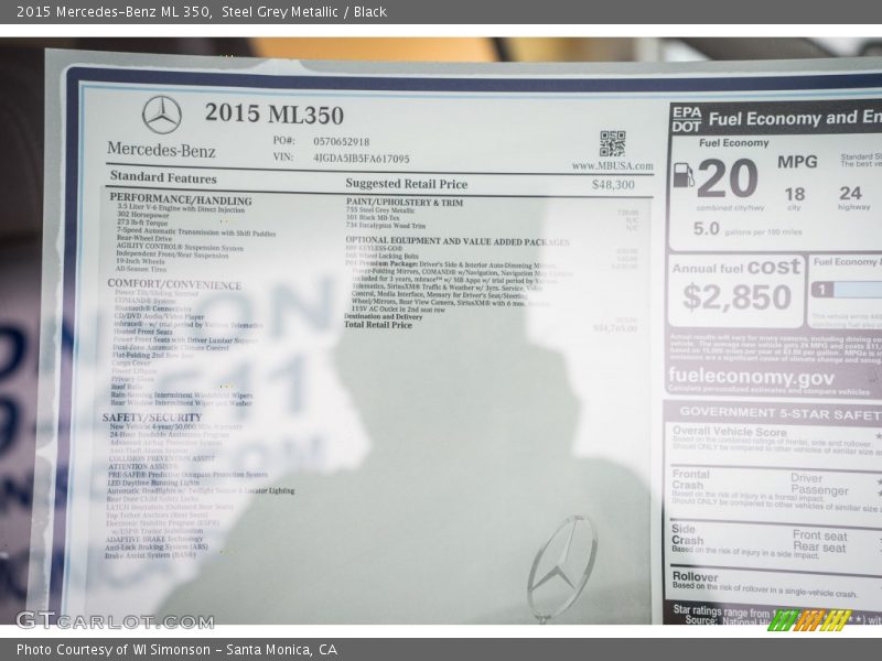 Steel Grey Metallic / Black 2015 Mercedes-Benz ML 350