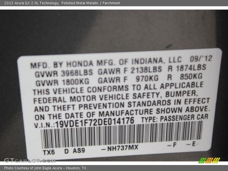 Polished Metal Metallic / Parchment 2013 Acura ILX 2.0L Technology