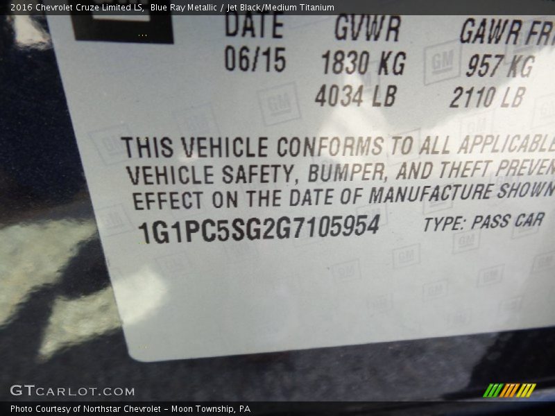 Blue Ray Metallic / Jet Black/Medium Titanium 2016 Chevrolet Cruze Limited LS