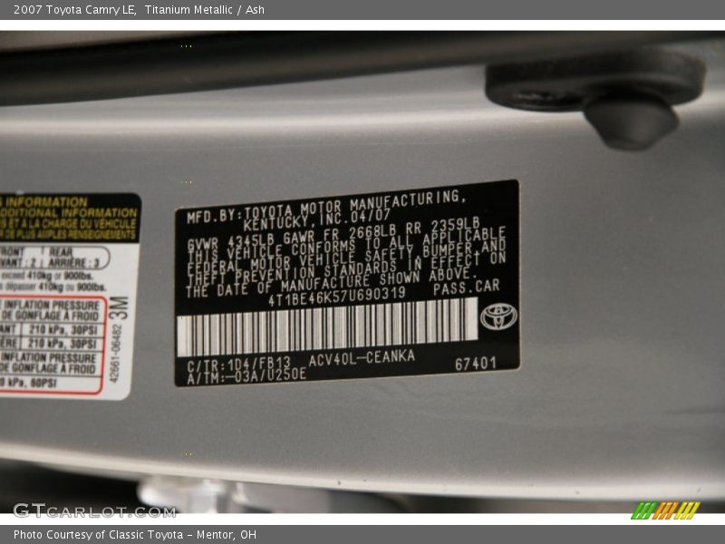 Titanium Metallic / Ash 2007 Toyota Camry LE