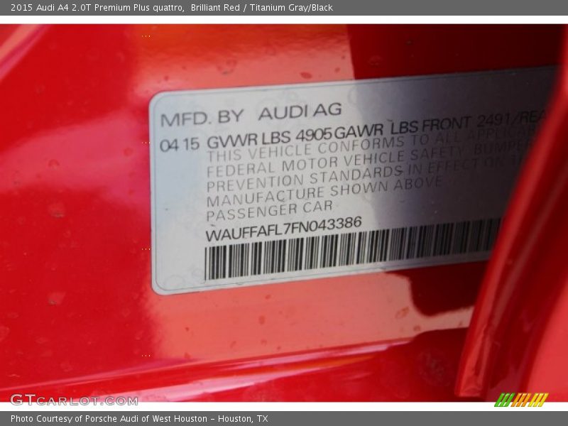 Brilliant Red / Titanium Gray/Black 2015 Audi A4 2.0T Premium Plus quattro