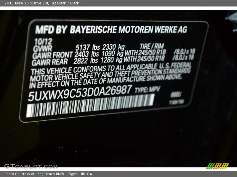 Jet Black / Black 2013 BMW X3 xDrive 28i