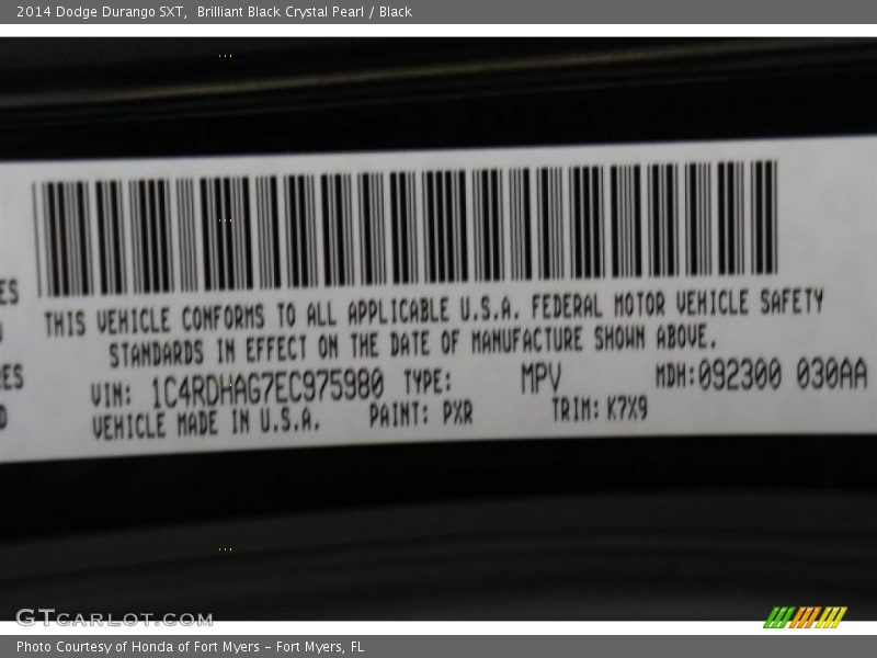 Brilliant Black Crystal Pearl / Black 2014 Dodge Durango SXT