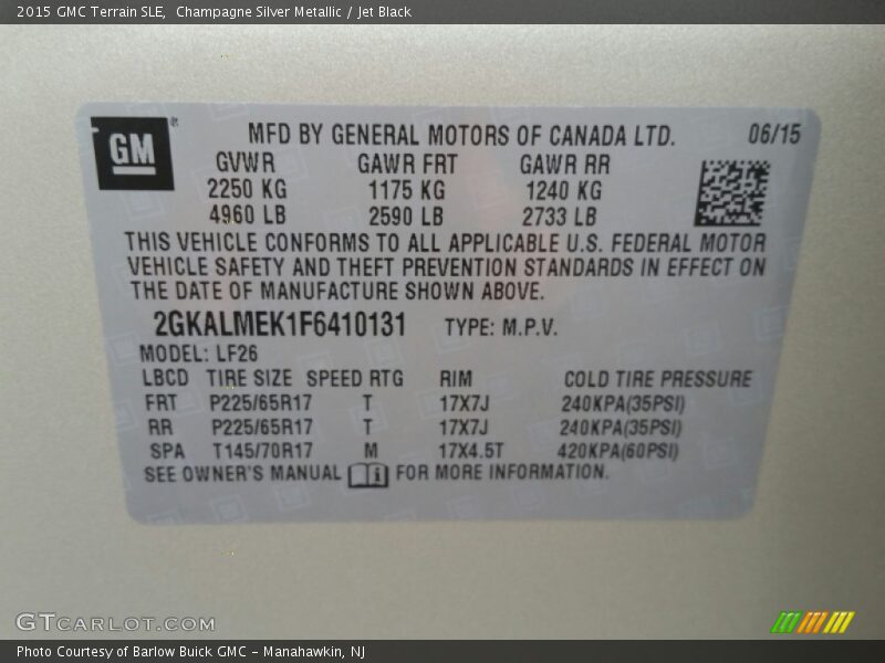 Champagne Silver Metallic / Jet Black 2015 GMC Terrain SLE