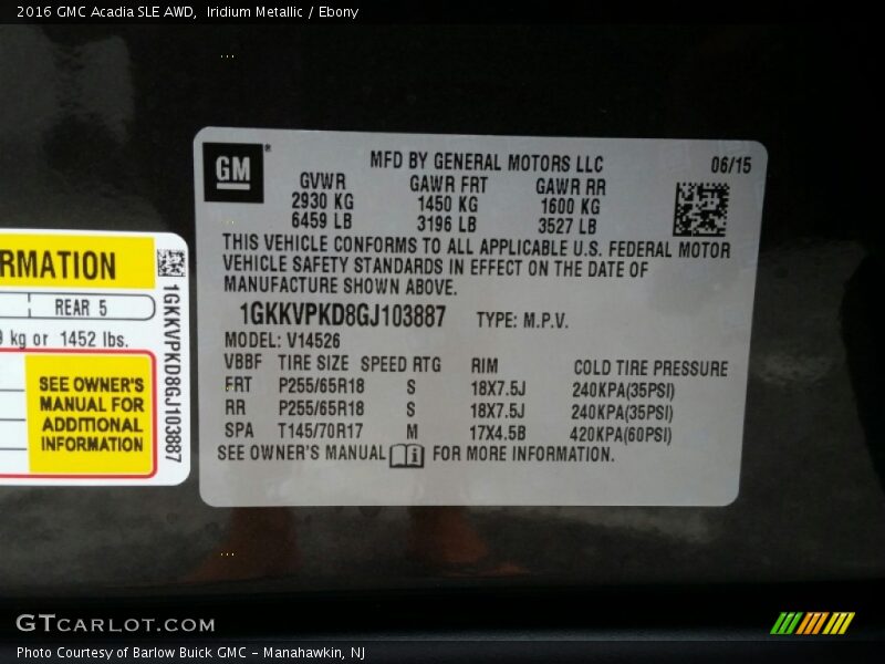 Iridium Metallic / Ebony 2016 GMC Acadia SLE AWD