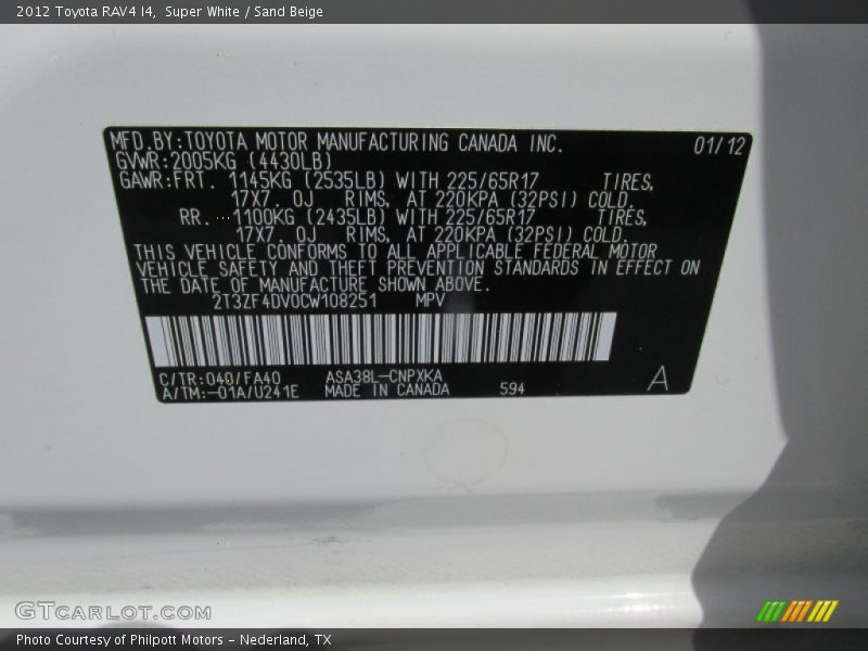 Super White / Sand Beige 2012 Toyota RAV4 I4