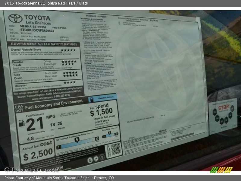 Salsa Red Pearl / Black 2015 Toyota Sienna SE