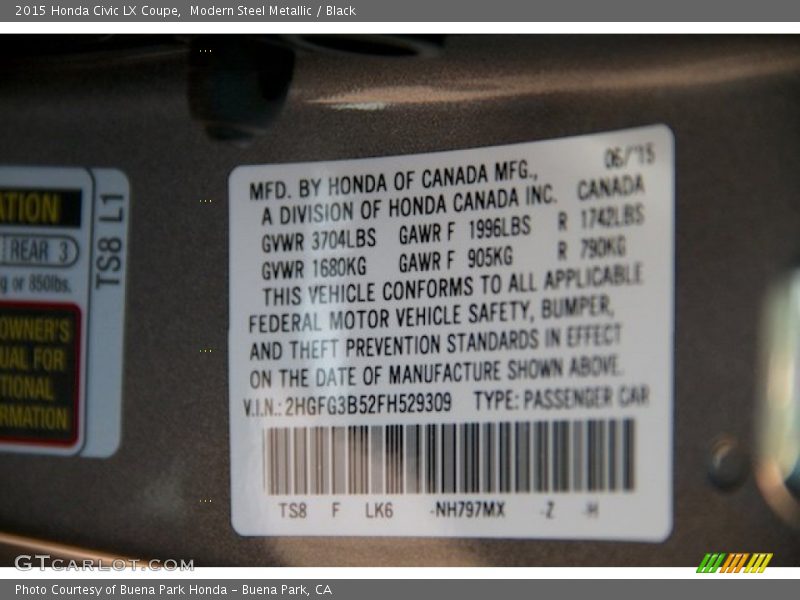 Modern Steel Metallic / Black 2015 Honda Civic LX Coupe