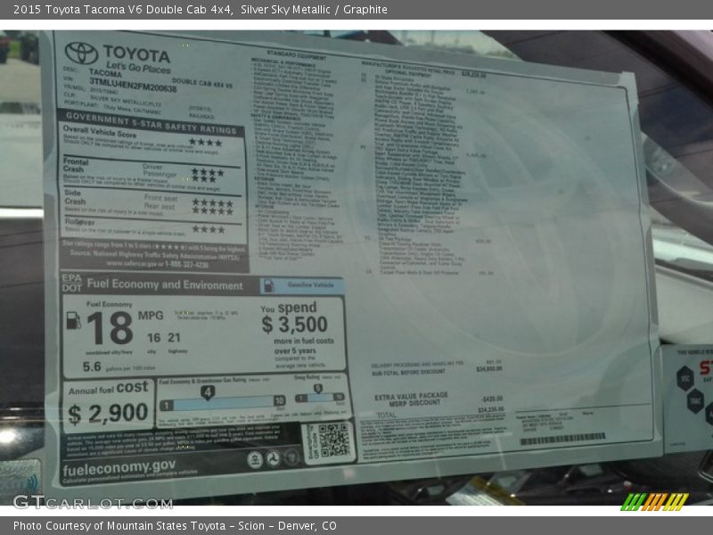Silver Sky Metallic / Graphite 2015 Toyota Tacoma V6 Double Cab 4x4