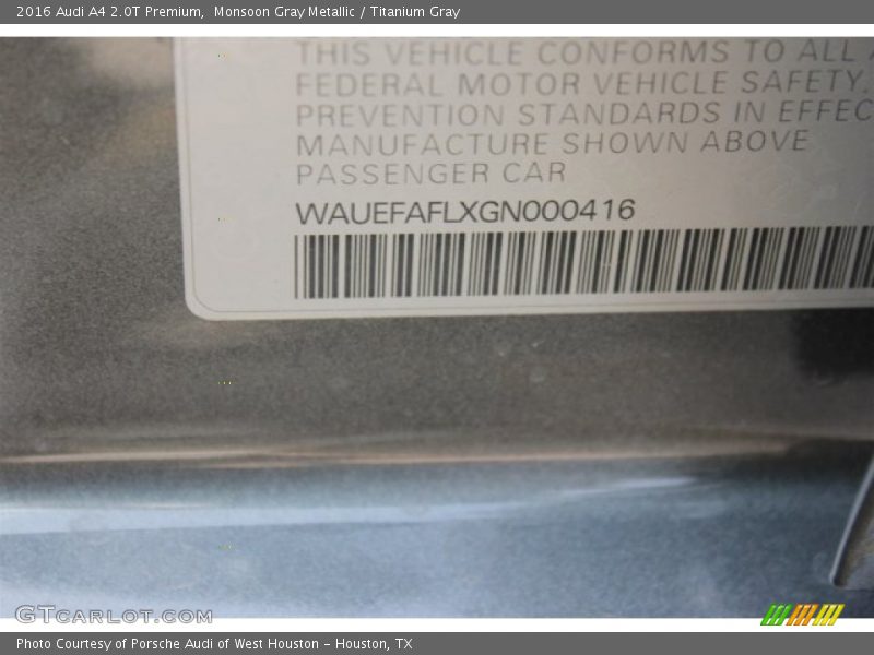 Monsoon Gray Metallic / Titanium Gray 2016 Audi A4 2.0T Premium