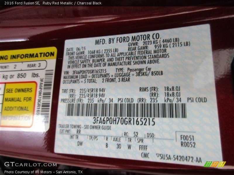 Ruby Red Metallic / Charcoal Black 2016 Ford Fusion SE
