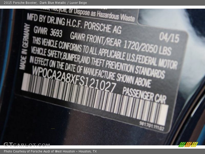 Dark Blue Metallic / Luxor Beige 2015 Porsche Boxster