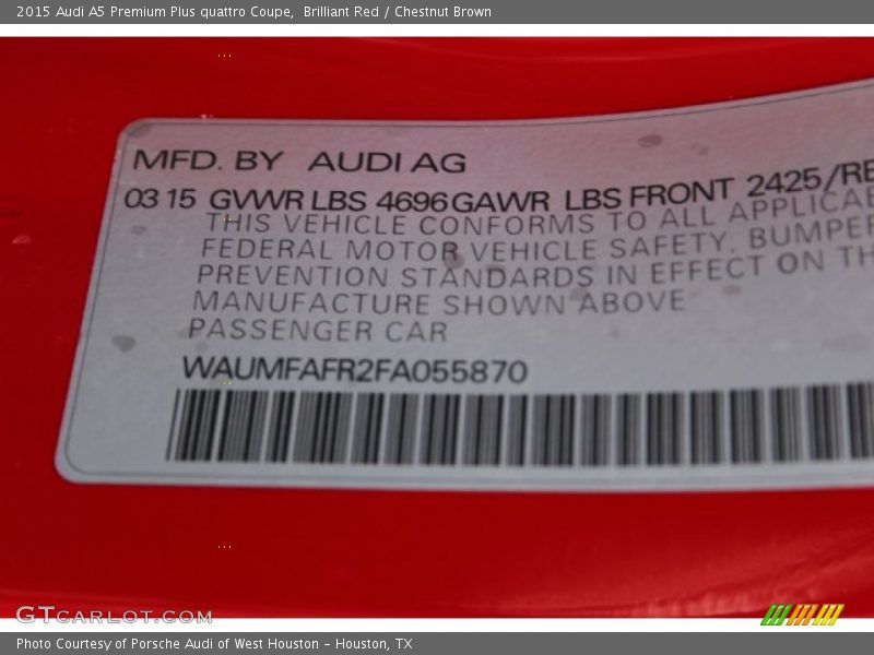 Brilliant Red / Chestnut Brown 2015 Audi A5 Premium Plus quattro Coupe