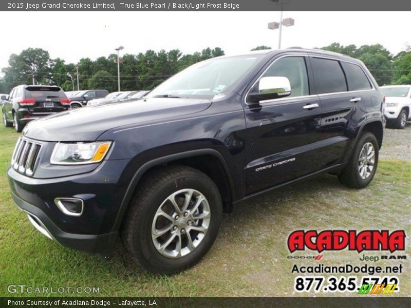True Blue Pearl / Black/Light Frost Beige 2015 Jeep Grand Cherokee Limited