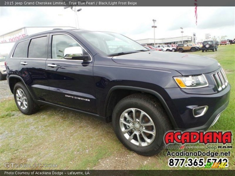 True Blue Pearl / Black/Light Frost Beige 2015 Jeep Grand Cherokee Limited