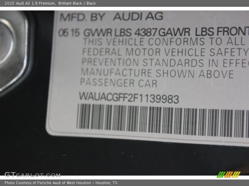 Brilliant Black / Black 2015 Audi A3 1.8 Premium