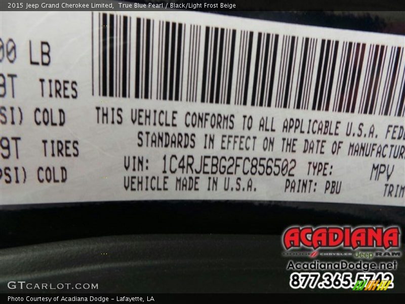 True Blue Pearl / Black/Light Frost Beige 2015 Jeep Grand Cherokee Limited