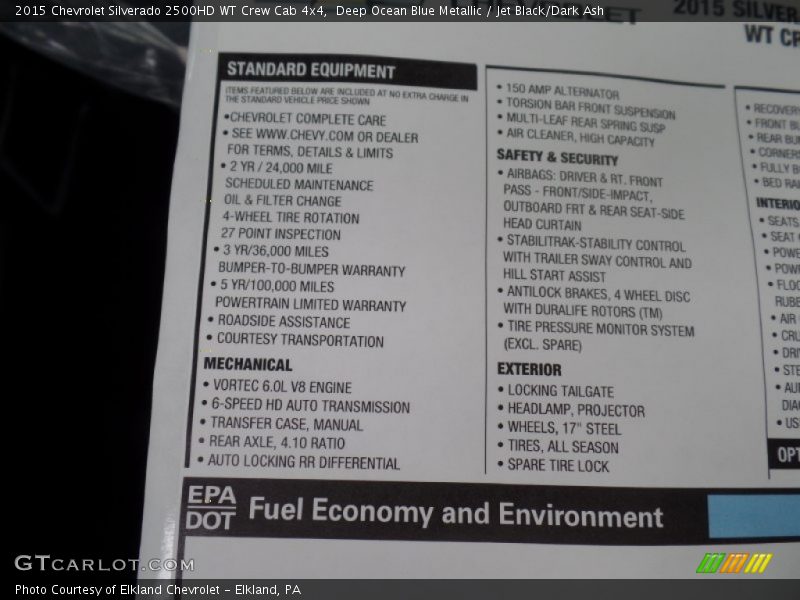 Deep Ocean Blue Metallic / Jet Black/Dark Ash 2015 Chevrolet Silverado 2500HD WT Crew Cab 4x4