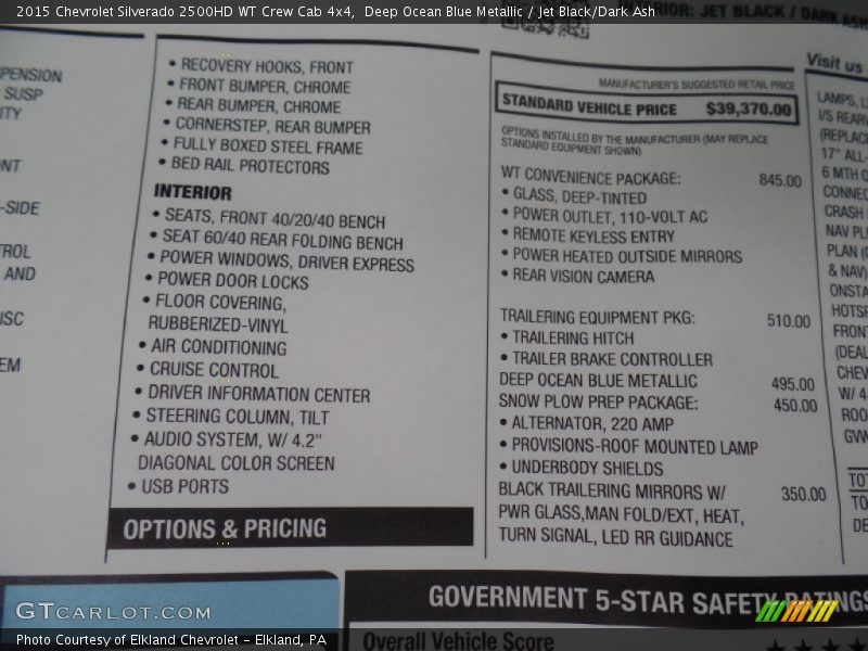 Deep Ocean Blue Metallic / Jet Black/Dark Ash 2015 Chevrolet Silverado 2500HD WT Crew Cab 4x4