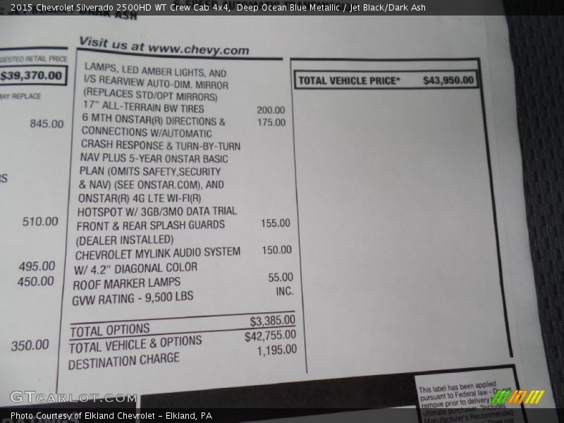 Deep Ocean Blue Metallic / Jet Black/Dark Ash 2015 Chevrolet Silverado 2500HD WT Crew Cab 4x4