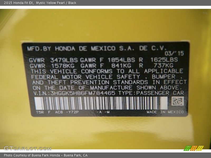 Mystic Yellow Pearl / Black 2015 Honda Fit EX