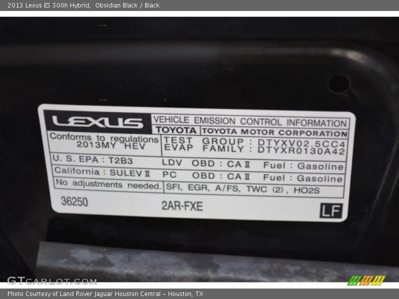 Obsidian Black / Black 2013 Lexus ES 300h Hybrid