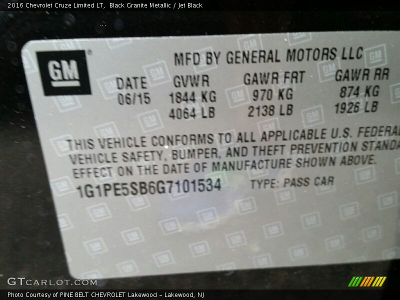 Black Granite Metallic / Jet Black 2016 Chevrolet Cruze Limited LT