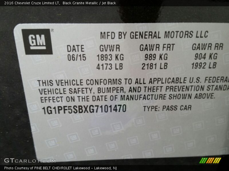 Black Granite Metallic / Jet Black 2016 Chevrolet Cruze Limited LT