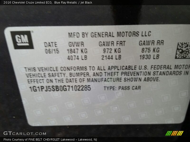 Blue Ray Metallic / Jet Black 2016 Chevrolet Cruze Limited ECO