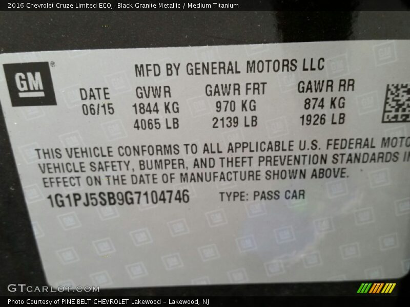 Black Granite Metallic / Medium Titanium 2016 Chevrolet Cruze Limited ECO