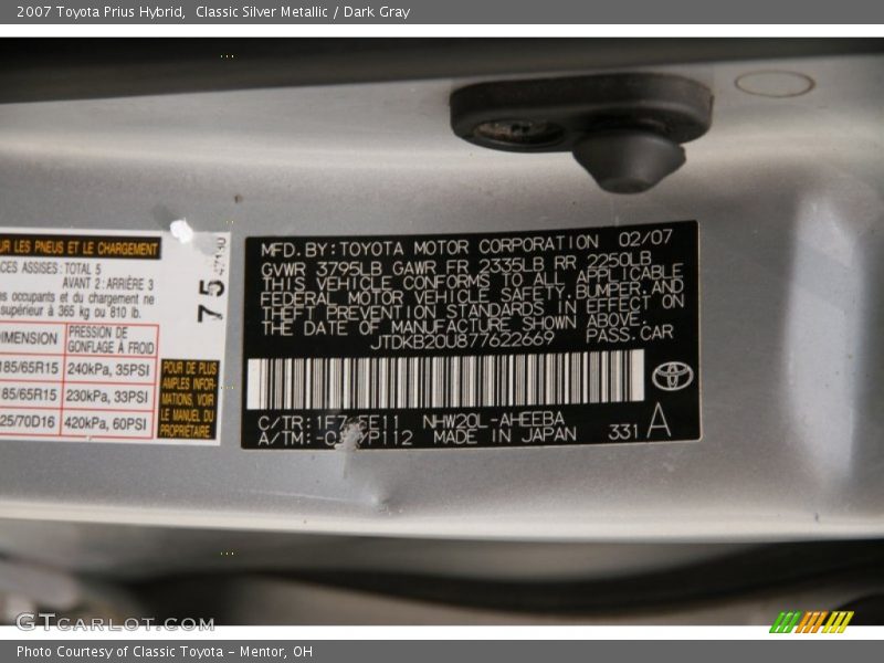 Classic Silver Metallic / Dark Gray 2007 Toyota Prius Hybrid