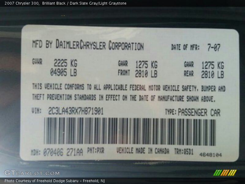 Brilliant Black / Dark Slate Gray/Light Graystone 2007 Chrysler 300