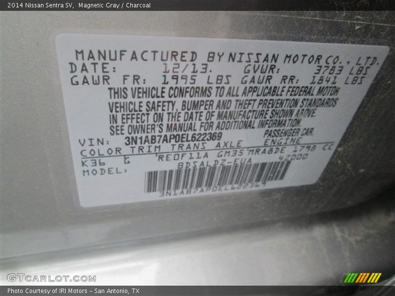 2014 Sentra SV Magnetic Gray Color Code K36