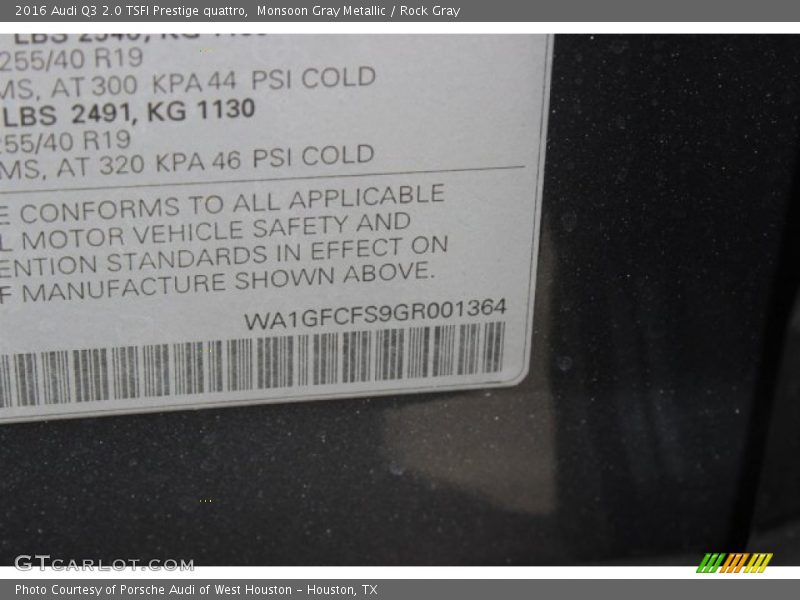 Monsoon Gray Metallic / Rock Gray 2016 Audi Q3 2.0 TSFI Prestige quattro