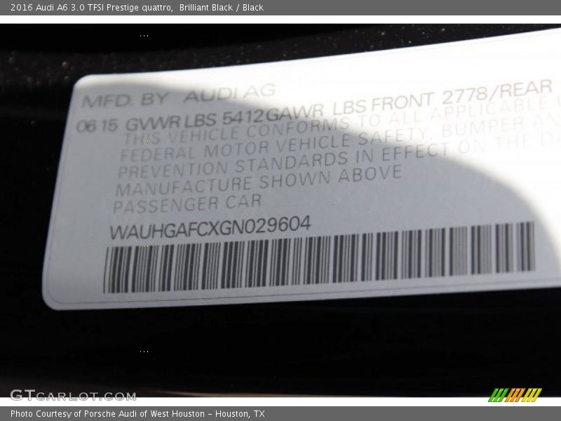 Brilliant Black / Black 2016 Audi A6 3.0 TFSI Prestige quattro