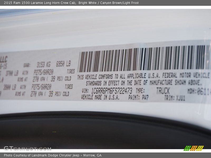 Bright White / Canyon Brown/Light Frost 2015 Ram 1500 Laramie Long Horn Crew Cab