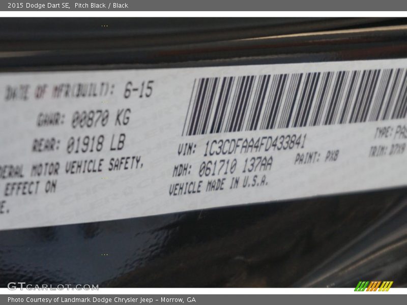 Pitch Black / Black 2015 Dodge Dart SE