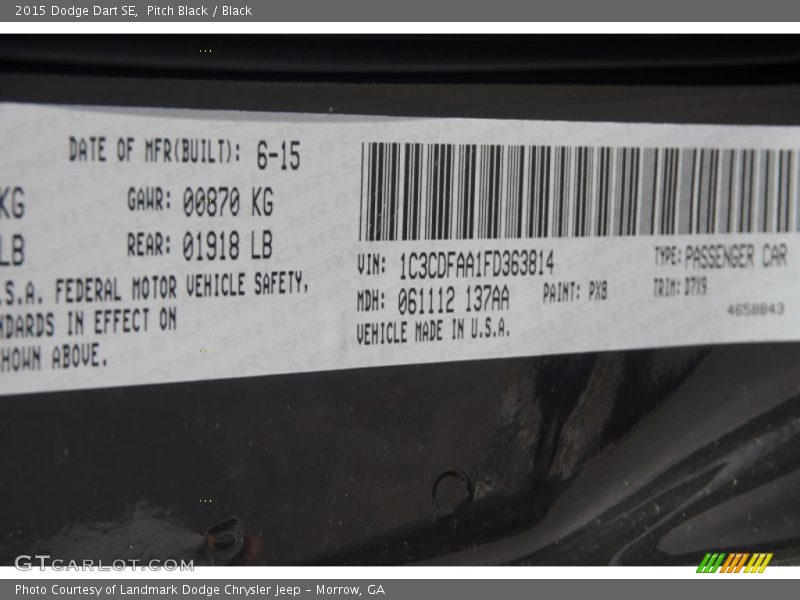 Pitch Black / Black 2015 Dodge Dart SE