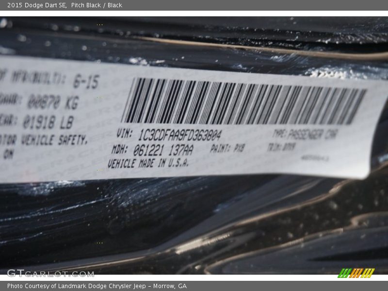 Pitch Black / Black 2015 Dodge Dart SE