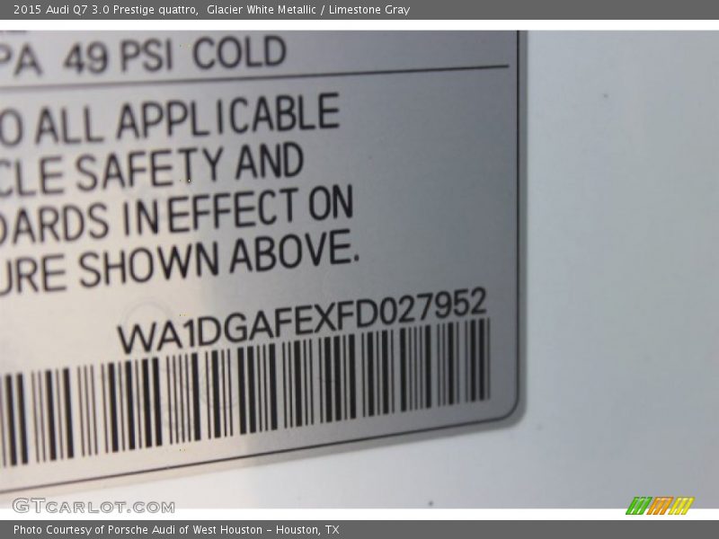 Glacier White Metallic / Limestone Gray 2015 Audi Q7 3.0 Prestige quattro