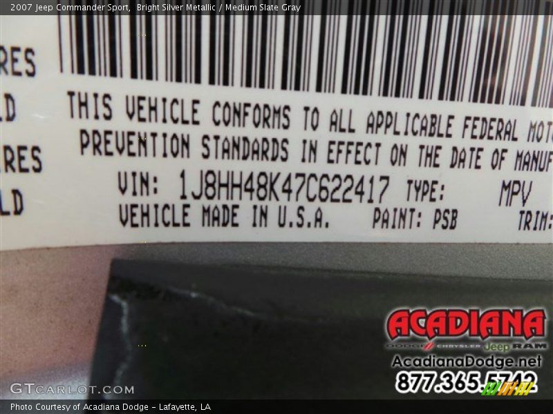 Bright Silver Metallic / Medium Slate Gray 2007 Jeep Commander Sport