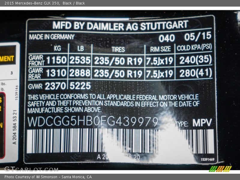 Black / Black 2015 Mercedes-Benz GLK 350