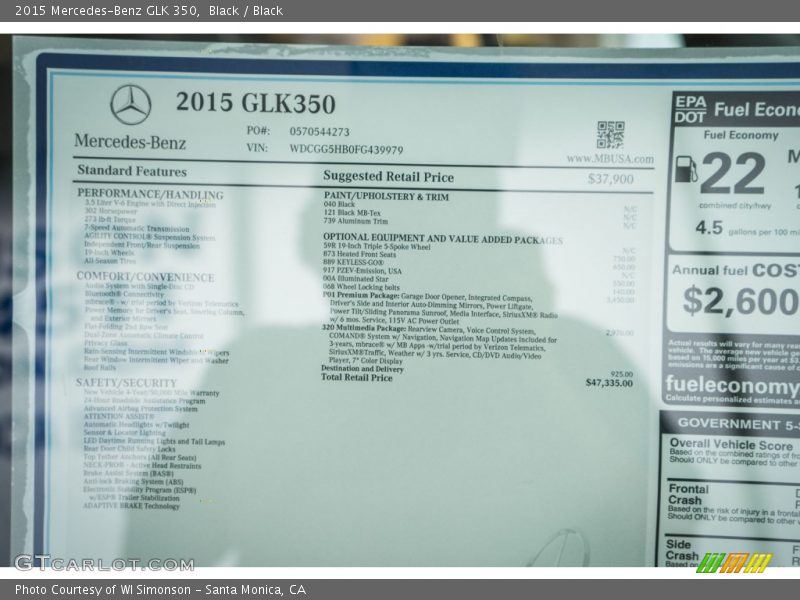 Black / Black 2015 Mercedes-Benz GLK 350