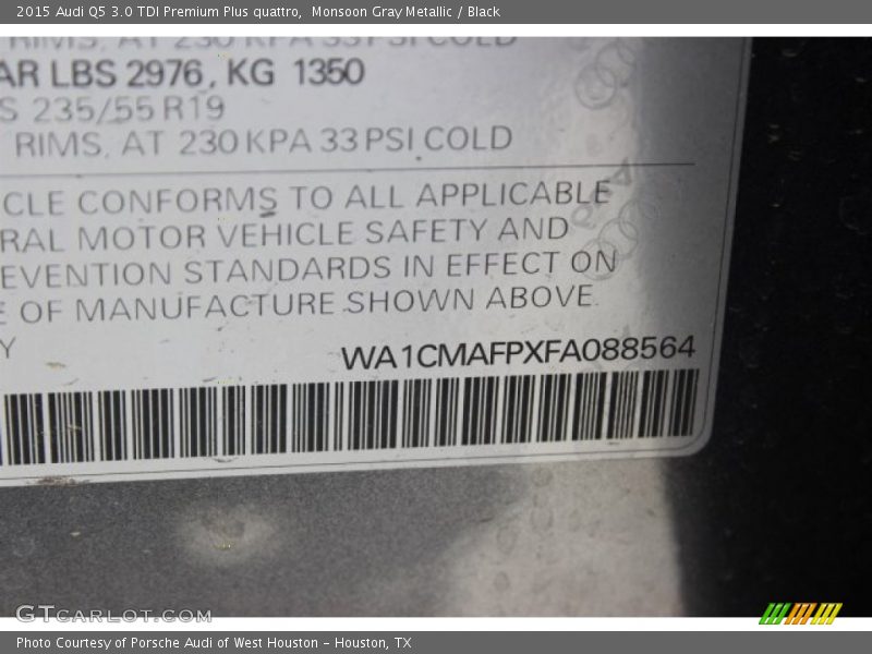 Monsoon Gray Metallic / Black 2015 Audi Q5 3.0 TDI Premium Plus quattro