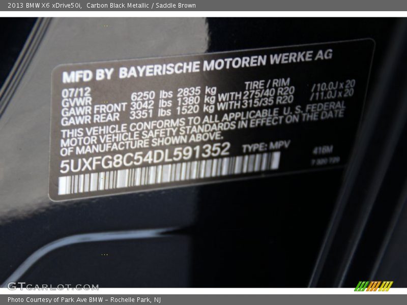 Carbon Black Metallic / Saddle Brown 2013 BMW X6 xDrive50i
