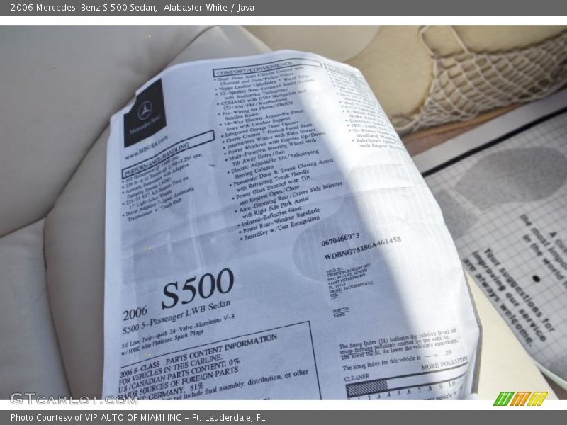 Alabaster White / Java 2006 Mercedes-Benz S 500 Sedan