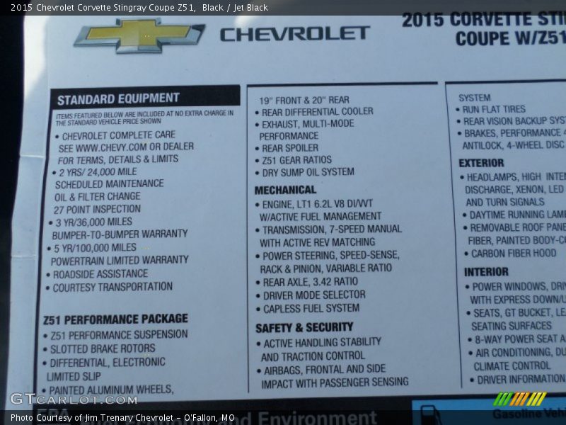  2015 Corvette Stingray Coupe Z51 Window Sticker