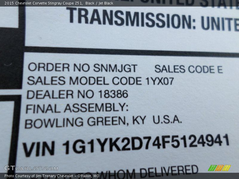  2015 Corvette Stingray Coupe Z51 Window Sticker