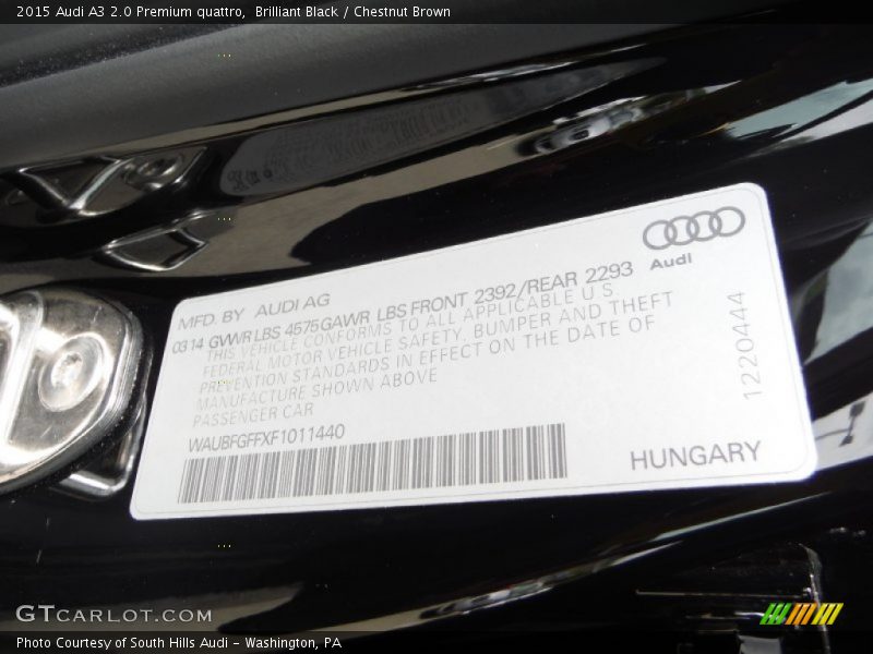 Brilliant Black / Chestnut Brown 2015 Audi A3 2.0 Premium quattro