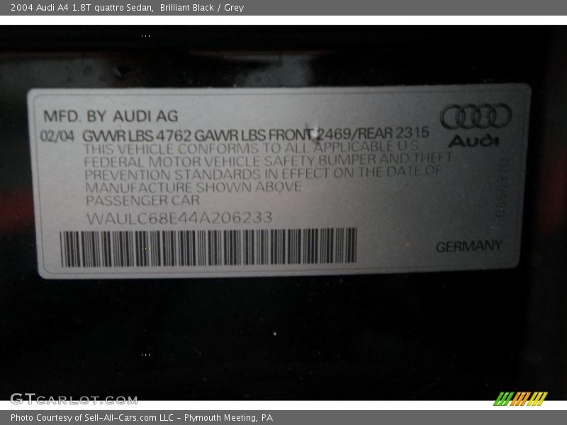 Brilliant Black / Grey 2004 Audi A4 1.8T quattro Sedan